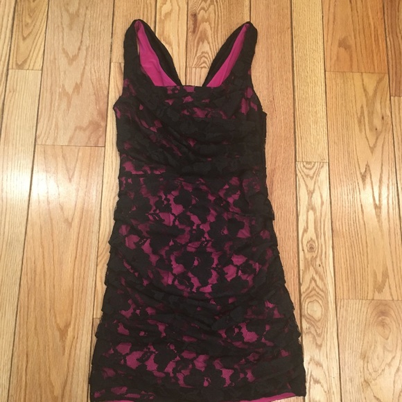 Express black lace party dress with pink underlay. Size 4 - Picture 2 of 5
